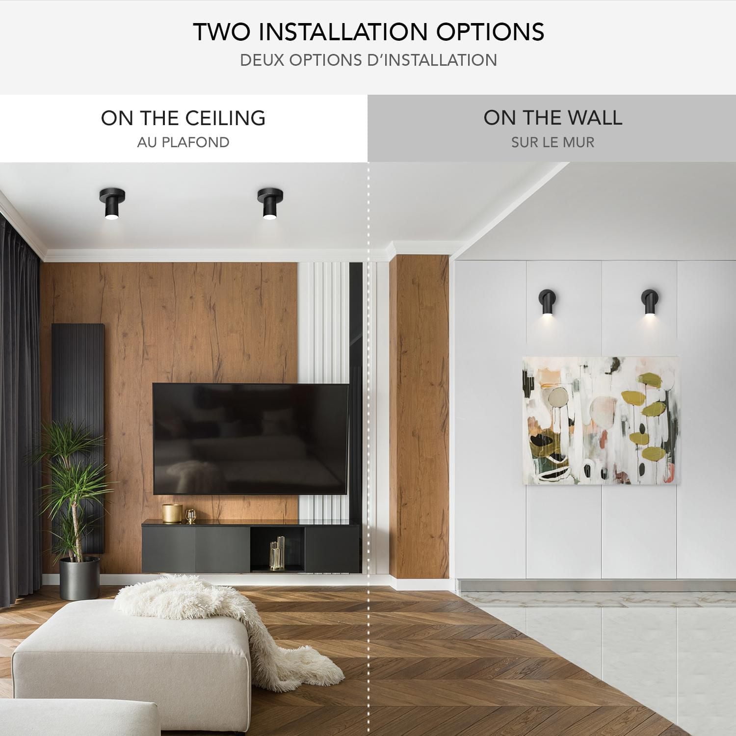 4.5" Matte Black Convertible Wall or Ceiling Mount LED Integrated Track Lighting Spotlight with Pivoting Track Head