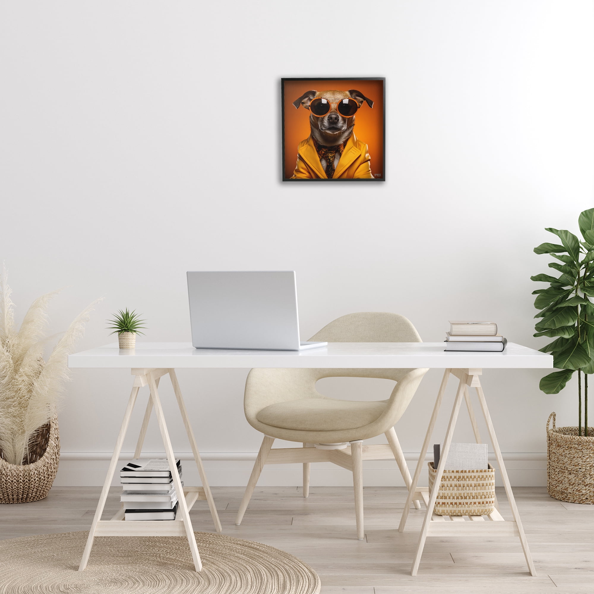 Stupell Industries Trendy Dog Yellow Suit Animals & Insects Painting Black Framed Art Print Wall Art, 17 x 17