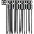 thumbnail image 1 of Juego de 11 puntas Torx largas para destornilladores y atornilladores eléctricos - Puntas magnéticas - Vástago hexagonal de 1/4" - Tamaños T6 a T40 - Longitud 100 mm, 1 of 5