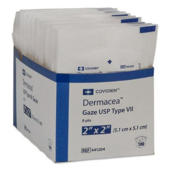 Dermacea USP Type VII Gauze Sponge - 2 Inches x 2 Inches, Cotton, 8-Ply, Sterile, 2 per Pack, 100 Count
