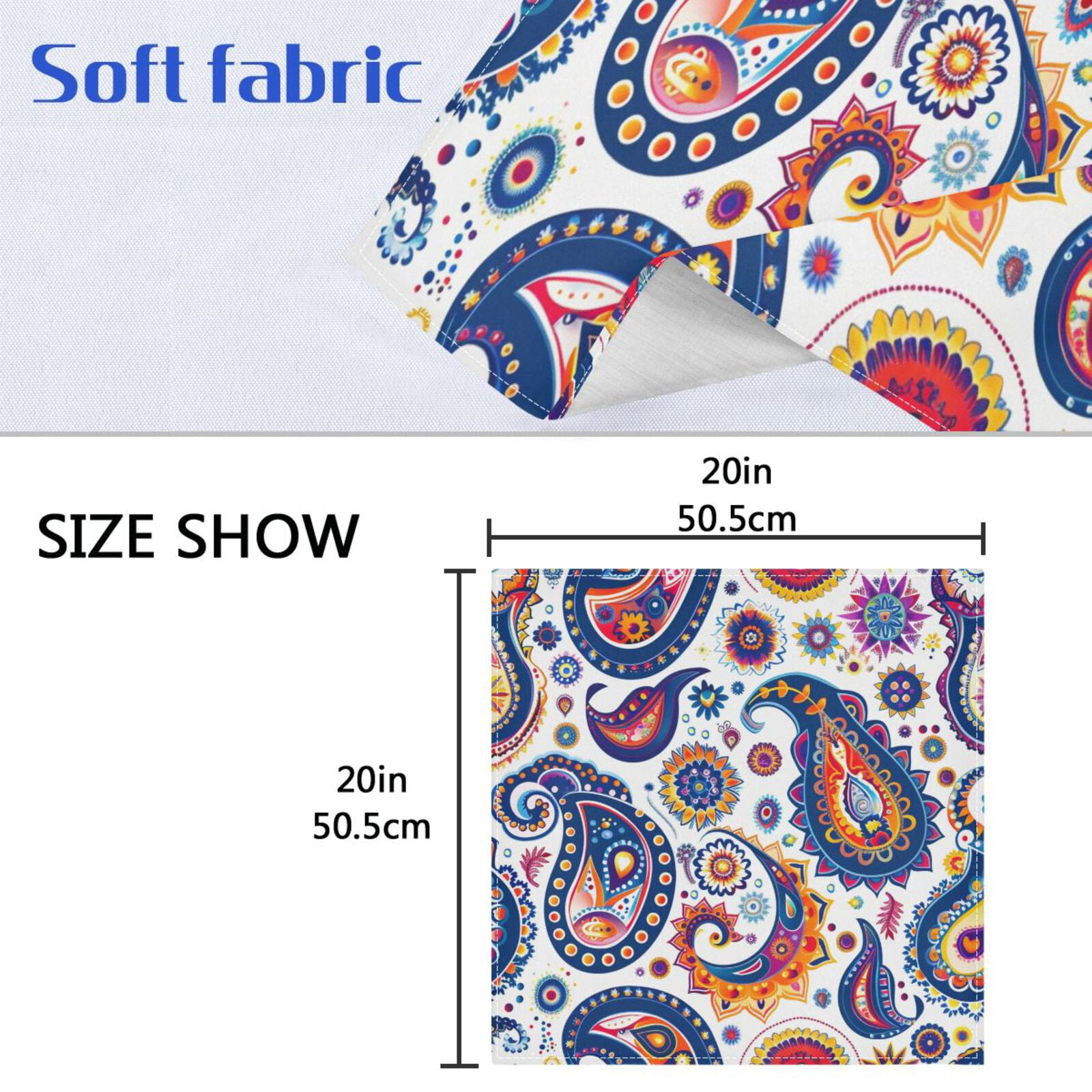 JSTEL Colorful Paisley Flower Cloth Napkins Set of 6, 20x20 Inch Washable and Reusable Napkin for Decoupage Dinner Party Everyday Use