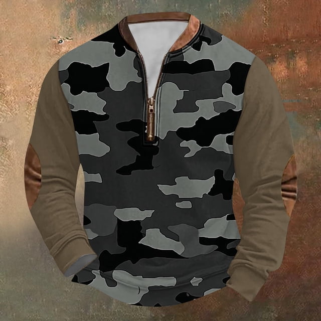 Blusas y camisas de manga larga con cuello redondo para hombre, sudadera con capucha de cuello redondo con cremallera y estampado, sudaderas de manga larga, blusa de poliéster para hombre