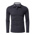 thumbnail image 2 of Jinda Men's Long Sleeve Polo Shirt V Neck Top Slim Fit Fitted Basic Fall House Spring Soft Work Cotton Casual Dark Grey XX-Large, 2 of 4