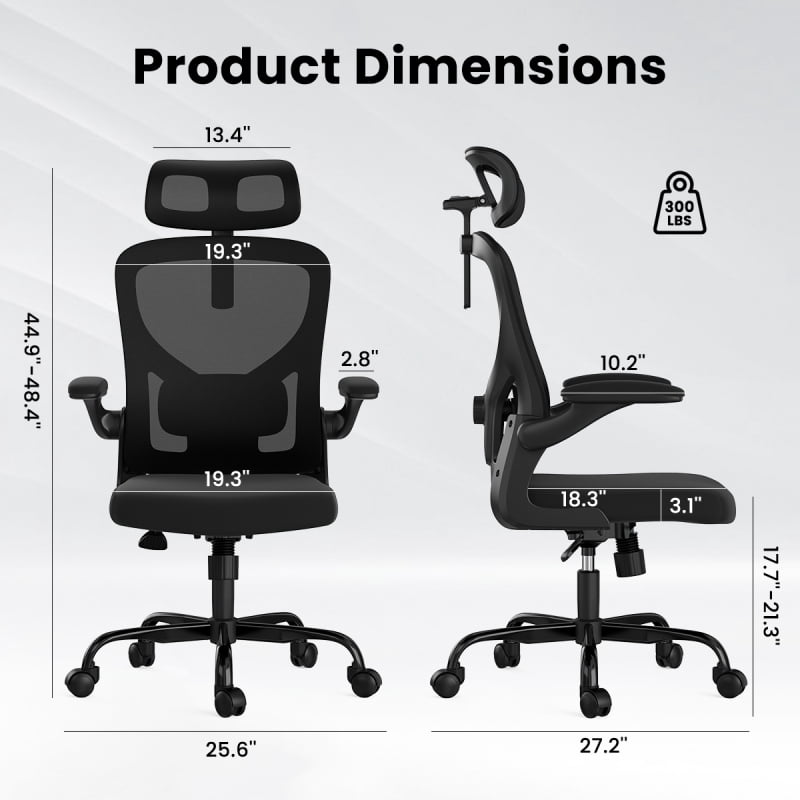 Ergonomic Office Chair, Home Office Desk Chair with Headrest, High Back Computer Chair with Armrests and Adjustable Lumbar Support for Home Office Study Room, White & Khaki