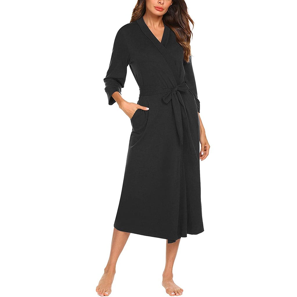 Women's 4/3 Sleeve Vneck Lightweight With Belt Long Robe Bathrobe