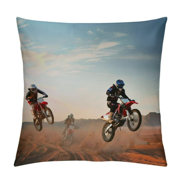 Orinice Dirt Bikes Graphic Decorative Cushion Throw Pillow Cover for Home Couch Living Room Bed Sofa Short Plush All Year Round Use 1PC 12x12in