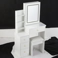 thumbnail image 2 of Small Size Left Bedside Cabinet Vanity Table + Cushioned Stool, Touch Control Sliding LED Mirror, Tri-color Switching, Brightness Adjust, Multi Layer, Suitable for Small Space, EPA,GCC,UL Certificate, 2 of 5
