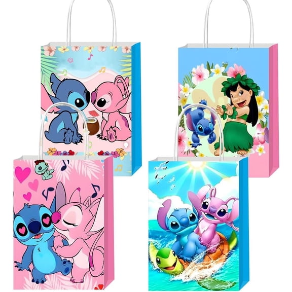 12Pcs Cartoon Blue Party Gift Bags Goodie Bags with Handle for Kids Birthday Decorations Party Supplies
