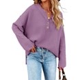thumbnail image 1 of HSHDLDF Women's Oversized Sweaters Batwing Long Sleeve Loose V Neck Button Henley Tops Pullover Knit Jumper, 1 of 5