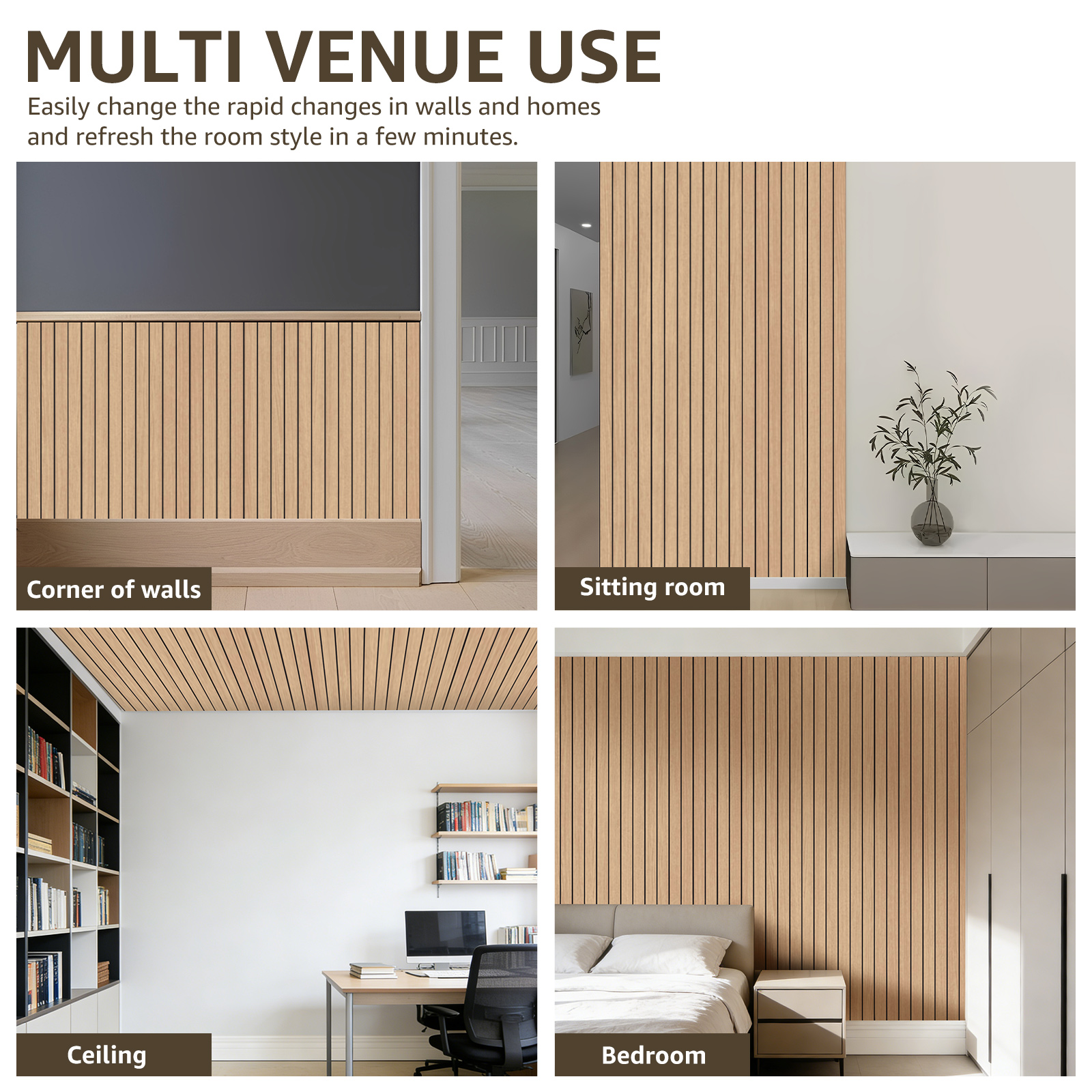 Peel and Stick PVC Slat Wall Panel, 118" x 15.75" Self Adhesive Faux Oak Wood Grain – 3D Soundproof Wall Panels for Ceilings