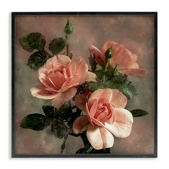 Stupell Industries Vintage Blush Petals Plants & Flowers Painting Black Framed Art Print Wall Art, 12 x 12