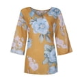 thumbnail image 3 of Sakmal Elbow-Length Womens Tops Under $10 V-Neck Yellow Floral Flowy Loose Fit Womens Shirts, 3 of 7