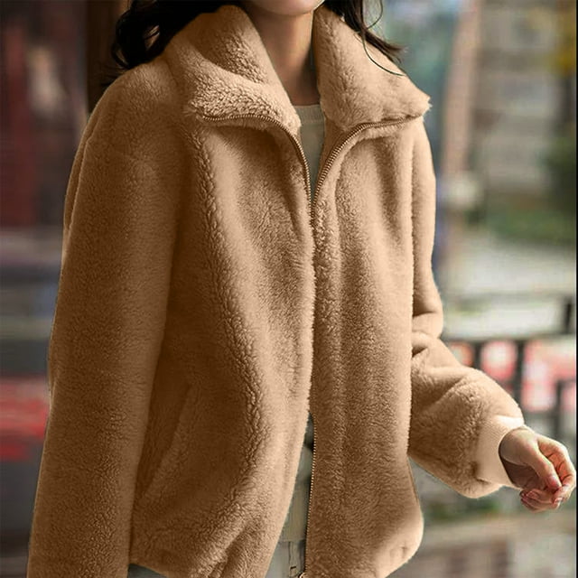 Chaqueta informal de manga larga sin capucha para mujer, abrigo de terciopelo grueso de doble cara, cálido, con cuello alto, mangas largas y sin gorro.
