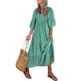 thumbnail image 2 of Robe de Mode pour Femmes Imprimé Boho Manches Mi-Longues Robe Col en V Bretelles Robe Ample Robe Longue Robe de Vacances, 2 of 6