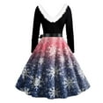 thumbnail image 3 of Qwertyu Christmas Dresses 2024 Womens Snowflake Print Retro Fall Dresses Round Neck Lace Christmas Holiday Dresses Blue 5XL, 3 of 3