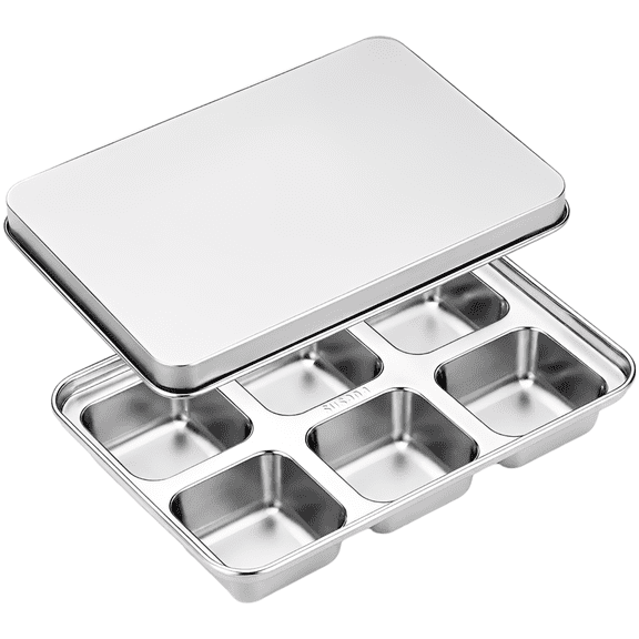 Stainless Steel Ice Cube Trays with Lid, Square Ice Cube Molds for Whiskey Cocktails, Easy Release Tray for Freezer Food, 7.3 x 5.0 x 1.3 in / 18.5 x 12.6 x 3.2 cm