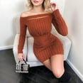 thumbnail image 5 of Women 2025 Autumn Long Sleeve Off-Shoulder Slim Fit Short Casual Ruched Bodycon Party Club Mini Dress Brown XXL, 5 of 6