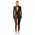 thumbnail image 2 of TiaoBug Womens Full Body Gymnastics Leotard Long Sleeve Skating Bodysuit Unitard Ballet Dance Jumpsuit Brown L, 2 of 6