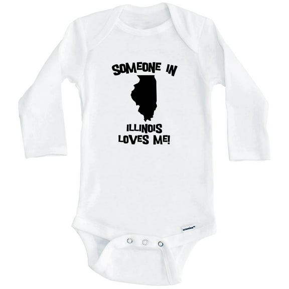 Someone In Illinois Loves Me State Silhouette Cute One Piece Baby Bodysuit - One Piece Baby Bodysuit (Long Sleeve), 0-3 Months White