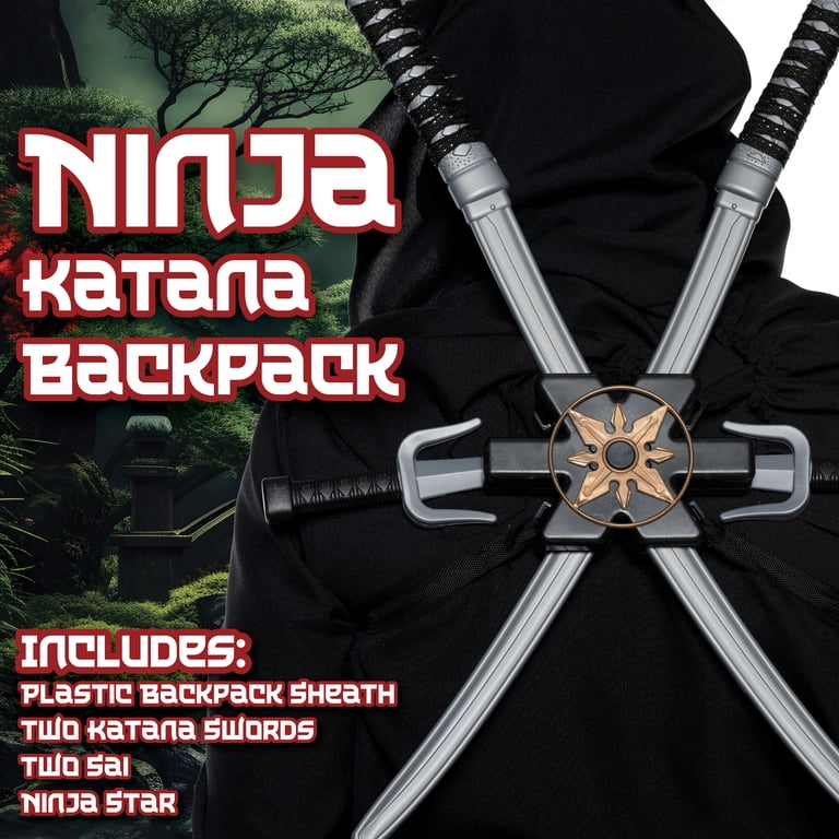 UNDERWRAPS Men's Ninja Backpack Set - Faux Weapons Toy Set, Ninja