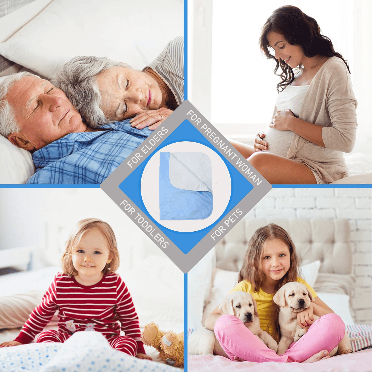 Platinum Care PadsTM 2 Pack, Bed Pad Heavy Duty Reusable Underpad Washable 34" x 36" Blue