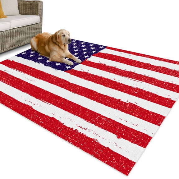 Outdoor Rug 5x8 ft Patriotic Waterproof Outdoor Patio Rug Mat Non Slip Outside Area Rugs Carpet for RV,Camping,Porch,Deck,Pool,Balconybackyard,Watercolor American Flag Star Striped Red Navy Blue