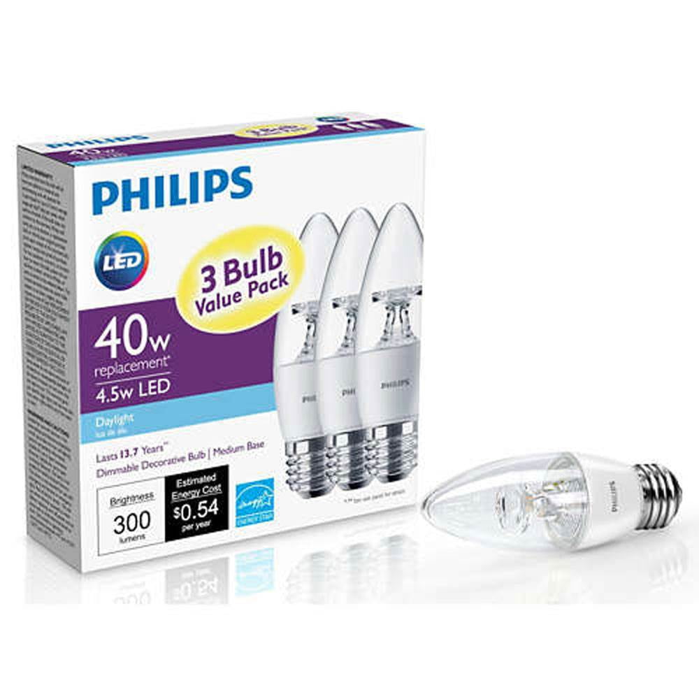 Philips Dimmable 40W 120V Replacement LED Daylight Light Bulbs, (12