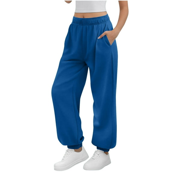 Admvng Joggers for Women Casual Solid Elastic Waist Trousers Long Pockets Cuffed Ankles Sweatpants, Size S-2XL