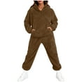 thumbnail image 2 of Feancey Fleece Sweatsuits for Women 2 Piece Fall Outfits Oversized Long Sleeve Hooded Sweatshirt and Elastic Waist Sweatpant Sets Solid Color Hoodie Set Brown M, 2 of 9