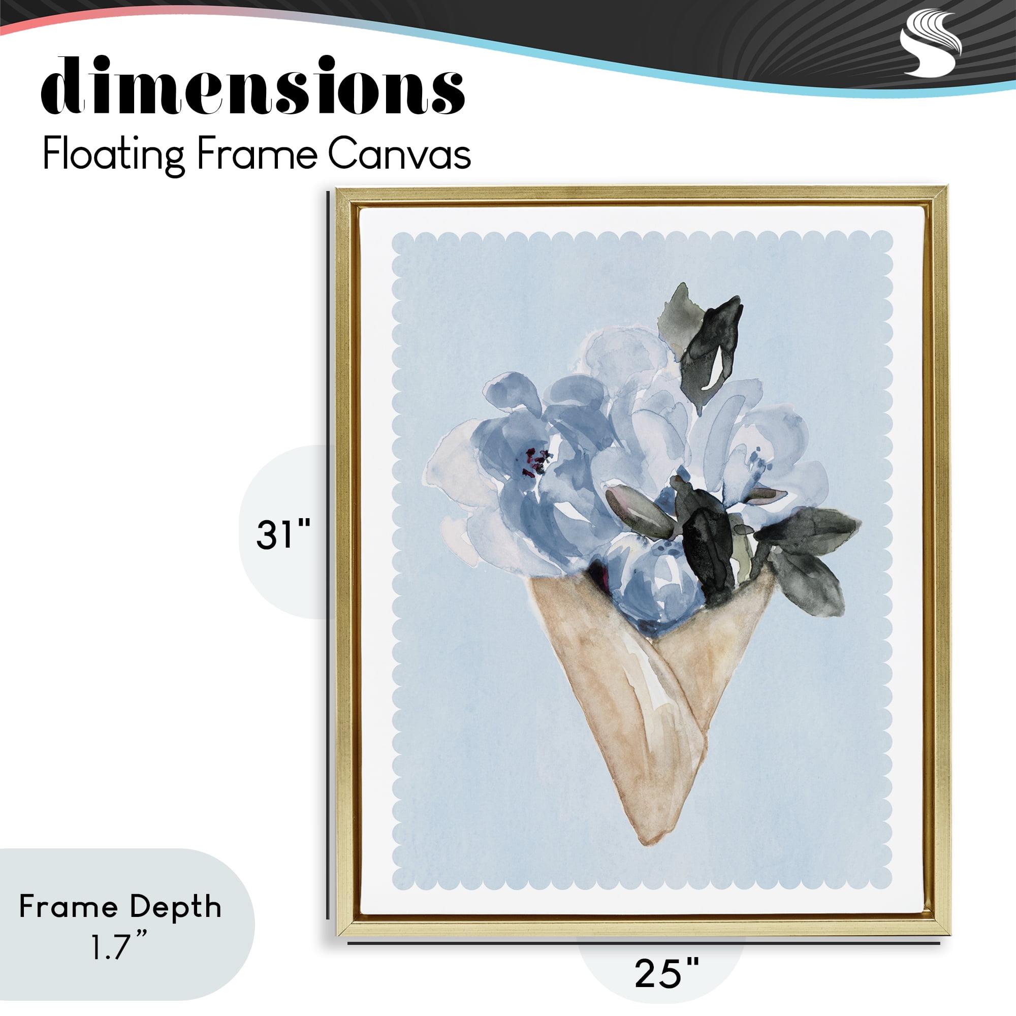 Stupell Industries Blue Flower Gift Bouquet Gold Framed Floater Canvas Wall Art, design by Elizabeth Medley