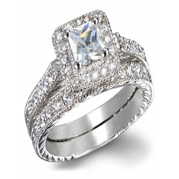 1 Carat Princess cut Diamond Vintage Wedding Ring Set in White Gold