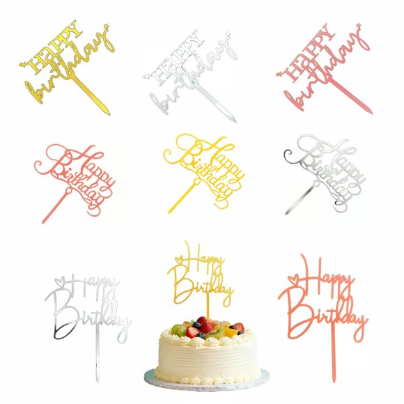 Set de adornos para tartas, acrílico, 9 unidades, diseño de felicitación de cumpleaños, de Ryan Desi