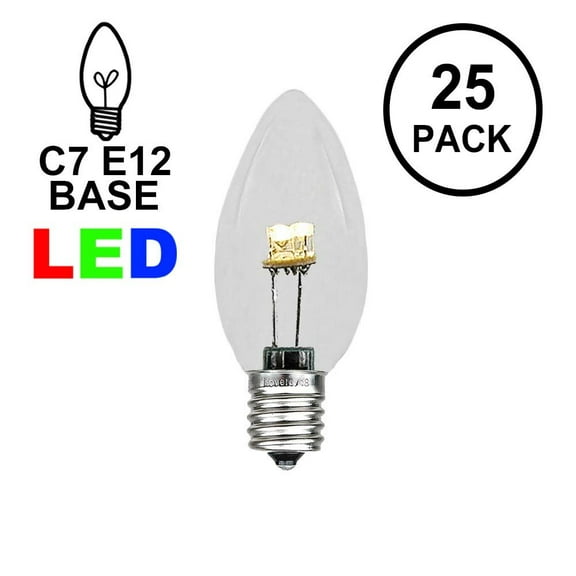 Novelty Lights 25 Pack C7 LED Outdoor Patio Party Christmas Replacement Bulbs, Warm White Clear
