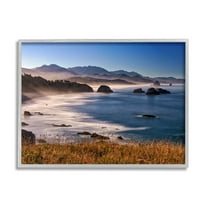 Stupell Rocky Shore Coastal Mountain Peaks Landscape Photography Gray Framed Art Print Wall Art