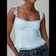 thumbnail image 4 of Camiseta de Tirantes Tipo Babydoll de Encaje para Mujer, con Mangas Transparentes, Estilo Y2k, para Salir de Verano. Azul L, 4 of 8