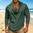 thumbnail image 5 of Zivyakyron Casual Mens Tops Cowl Neck Long Sleeve Satin Fall Loose Pullover Soft Going Out Shirt Solid Green XL, 5 of 6