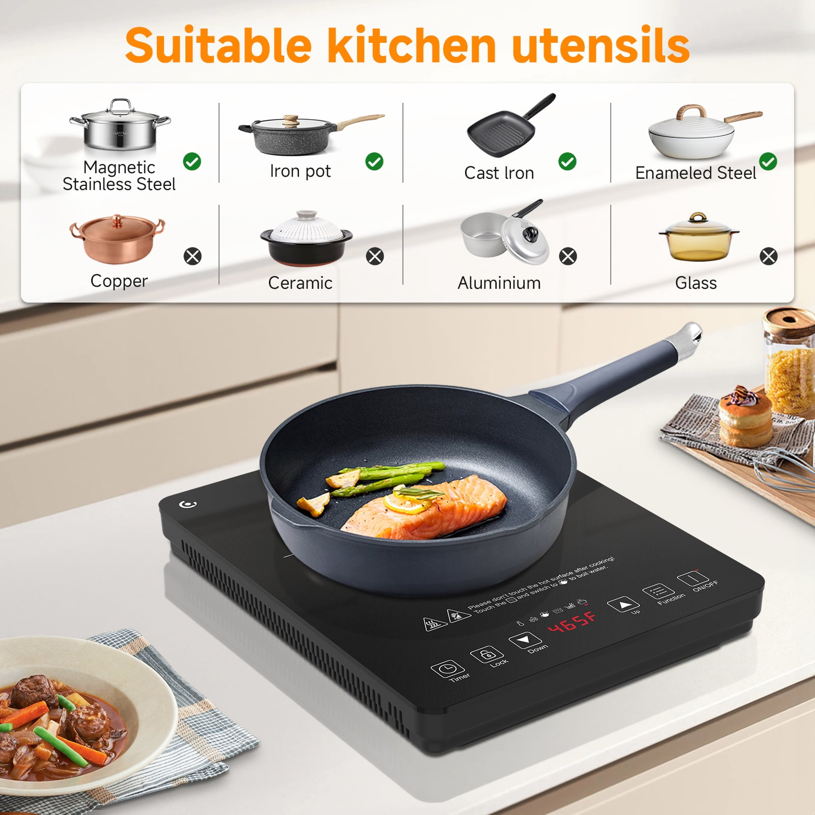 Sunmaki Portable Induction Cooktop 1800W Electric Stove Single Burner for Cooking with LCD Sensor Touch