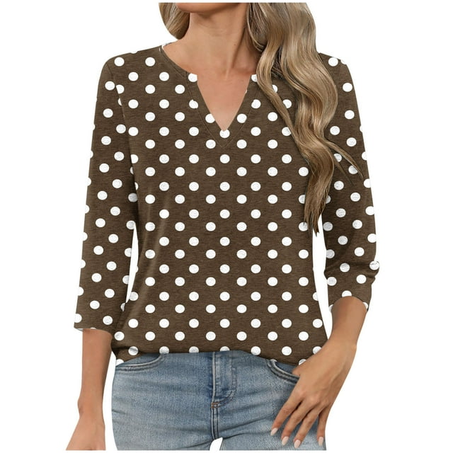 Lenpel Hauts pour Femmes à Manches 3/4 Mode Col en V Imprimés T-Shirts Décontractés Tunique Tee Blouses Tendance Vêtements de Printemps Été