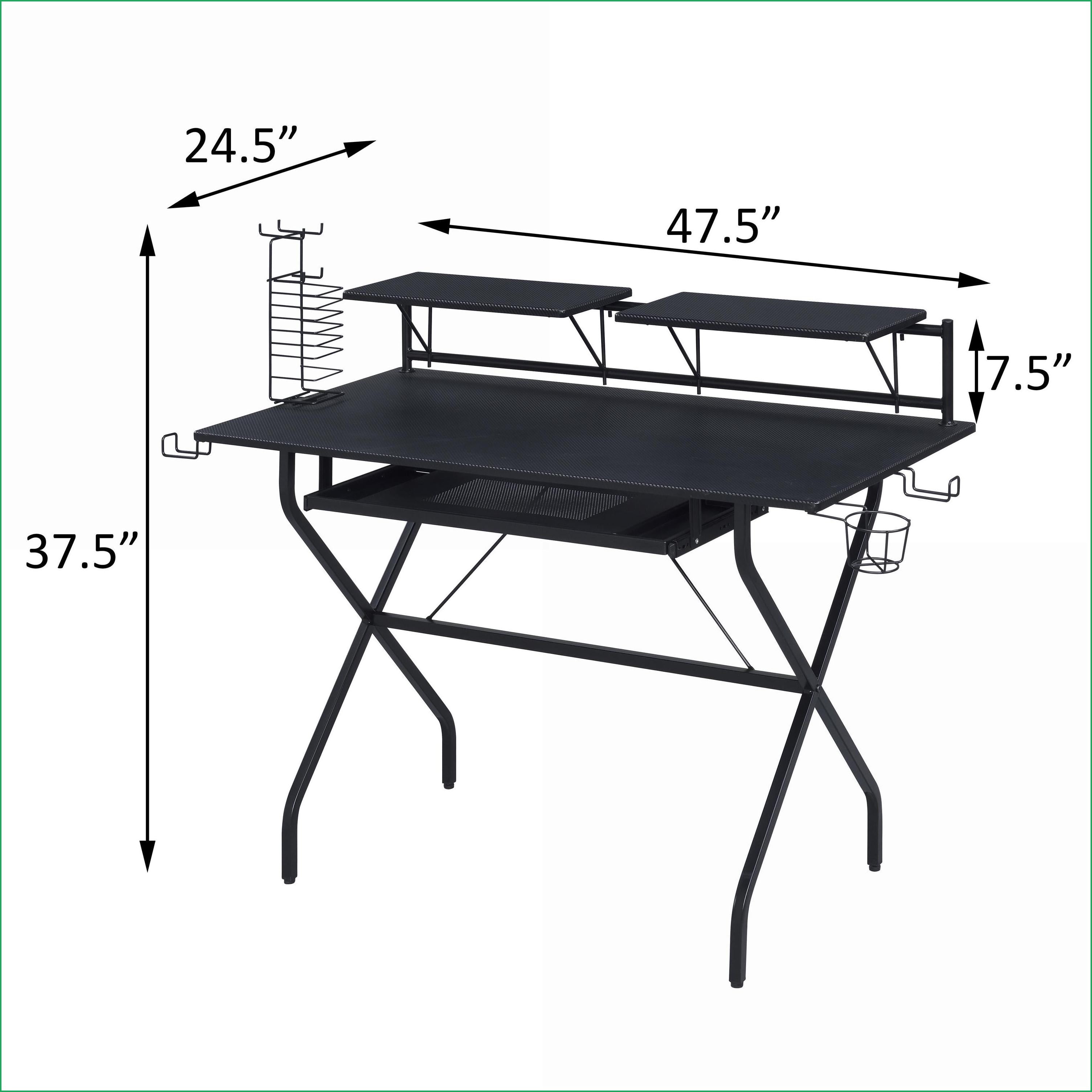 Desks, Industrial 47.5"W Computer Desk with Keyboard Tray, Headset Hooks, Game Rack | Black | Wood+Metal