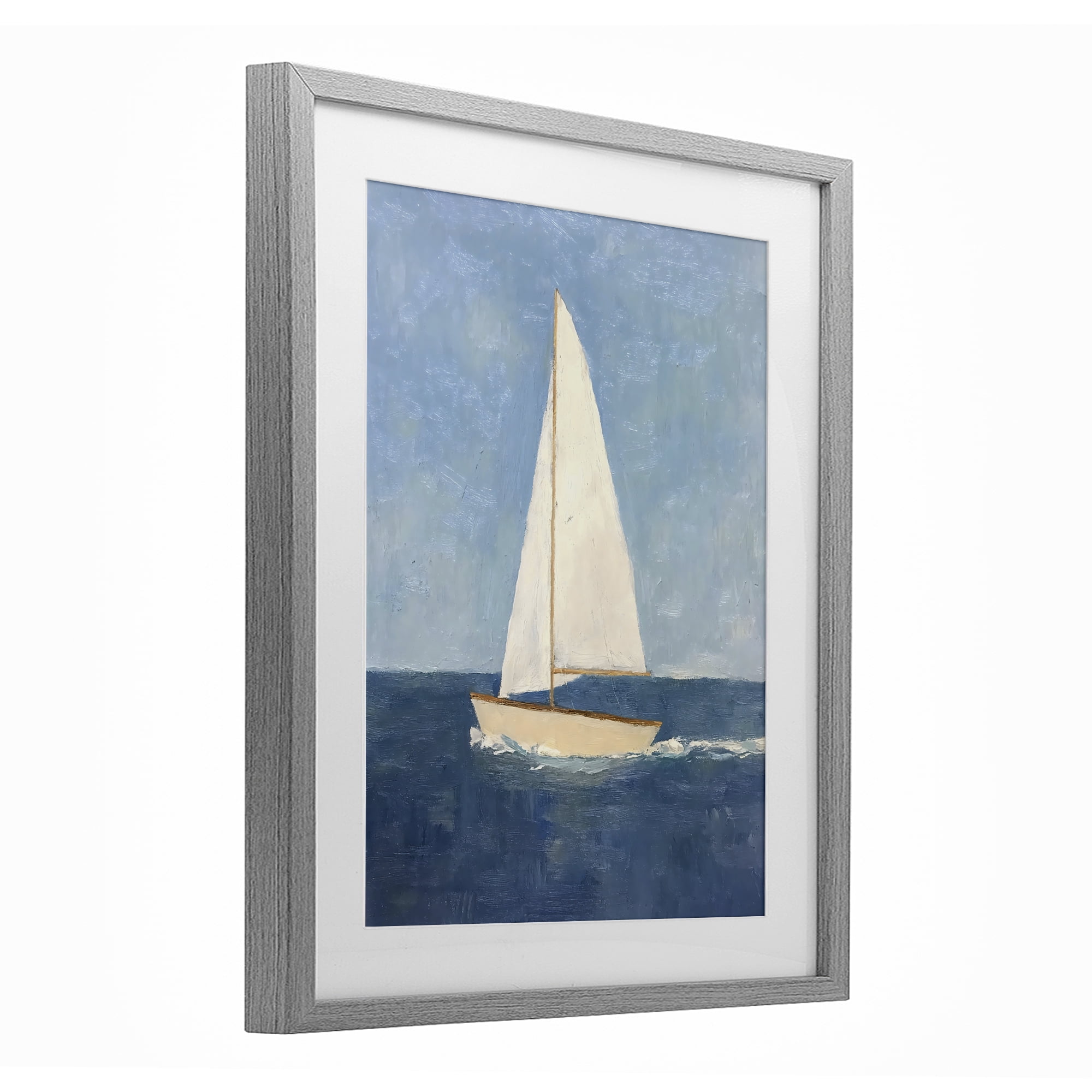 Stupell Industries Deep Blue Sail at Sea Gray Framed Print Under Glass, design by Creative Studio