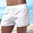 thumbnail image 4 of Summer Low-rise Elastic Waistband Drawstring Beach Surfing Shorts Breathable Side Irregular Trim Men Swimwear Shorts-White,2XL, 4 of 7