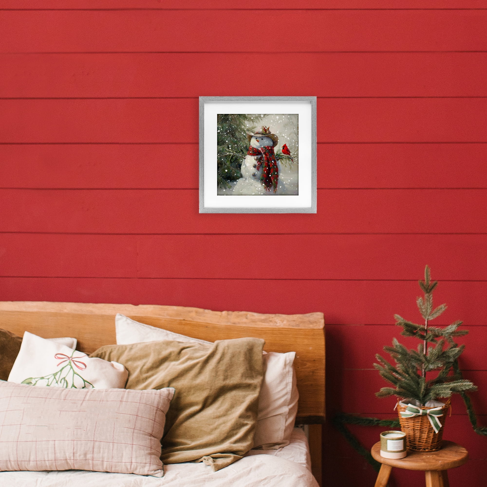 Stupell Industries Cowboy Snowman & Cardinal Gray Framed Print Under Glass, design by Tina LeCour