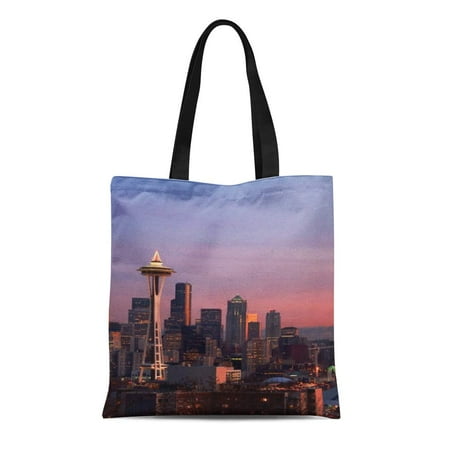 ASHLEIGH Canvas Tote Bag Cityscape Seattle From Kerry Travel Destinations People City Life Reusable Handbag Shoulder Grocery Shopping (Best Grocery Stores In Seattle)