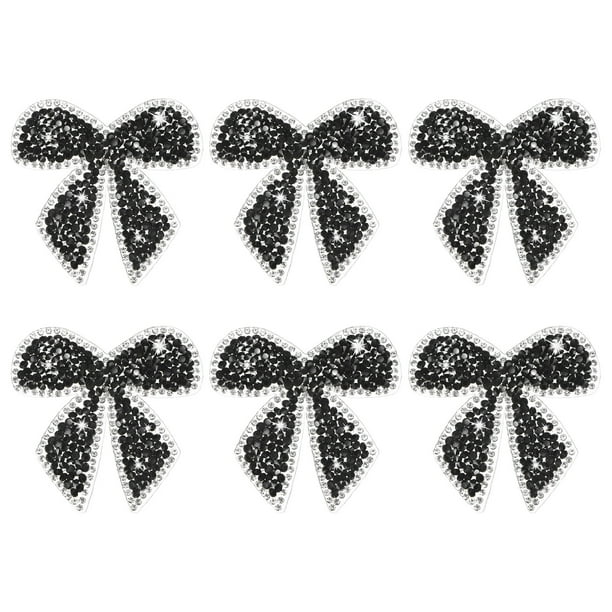 Uxcell 6-Pack Parches de Strass en Forma de Lazo de 6cm Adhesivos Negros para DIY/Ropa/Zapatos/Bolsas