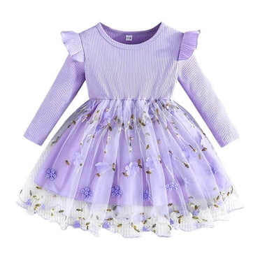 FhsagQ Robes Filles Robes de Noël Taille 8-10 Tout-Petits Enfants Filles Manches Longues Dentelle Fleurs Robes Vêtements Filles Robes de Noël Taille 14-16 Noir Violet 6-9 Mois