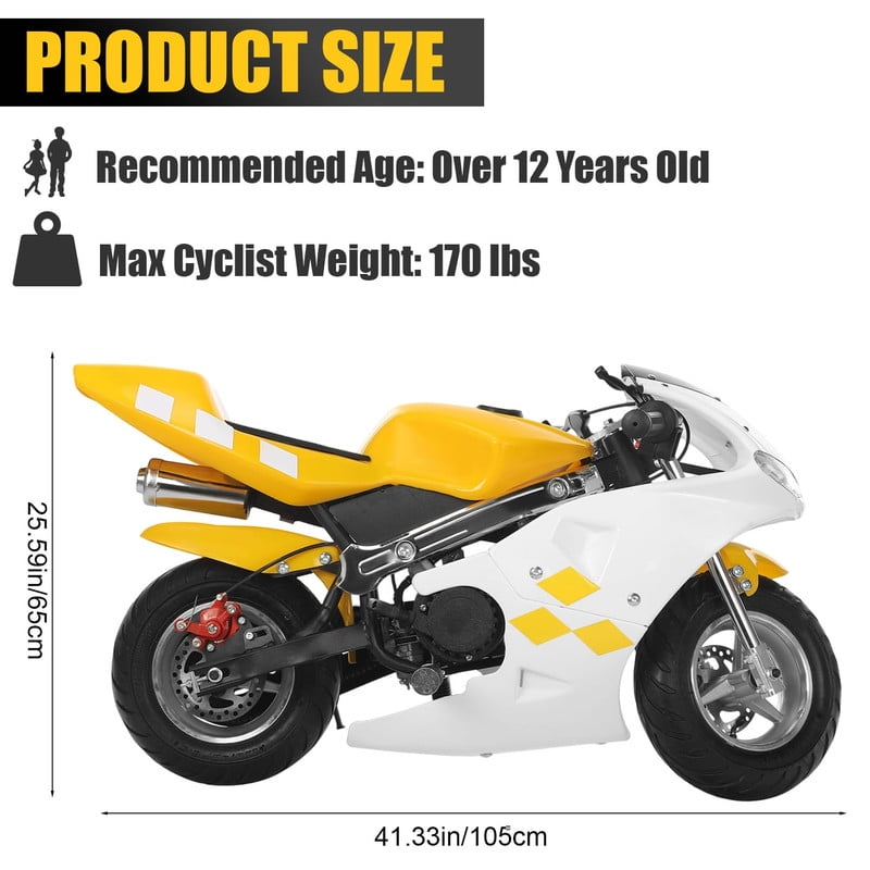 Floseru Kids Motorcycle,Mini Pocket Rocket Bike Youth Off Road 50cc 2-Stroke Kid Dirt Bikes with Disc Brakes Children Pocket Motorbike Gifts for Kids 8-14 Boys Girls 20MPH 170lbs