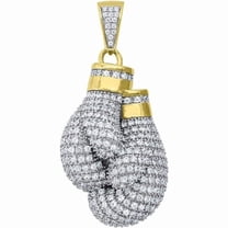 925 Sterling Silver 14K Yellow Gold Finish Round Cut White Diamond Trendy Rapper Hand 2 Inch Pendant For Men's