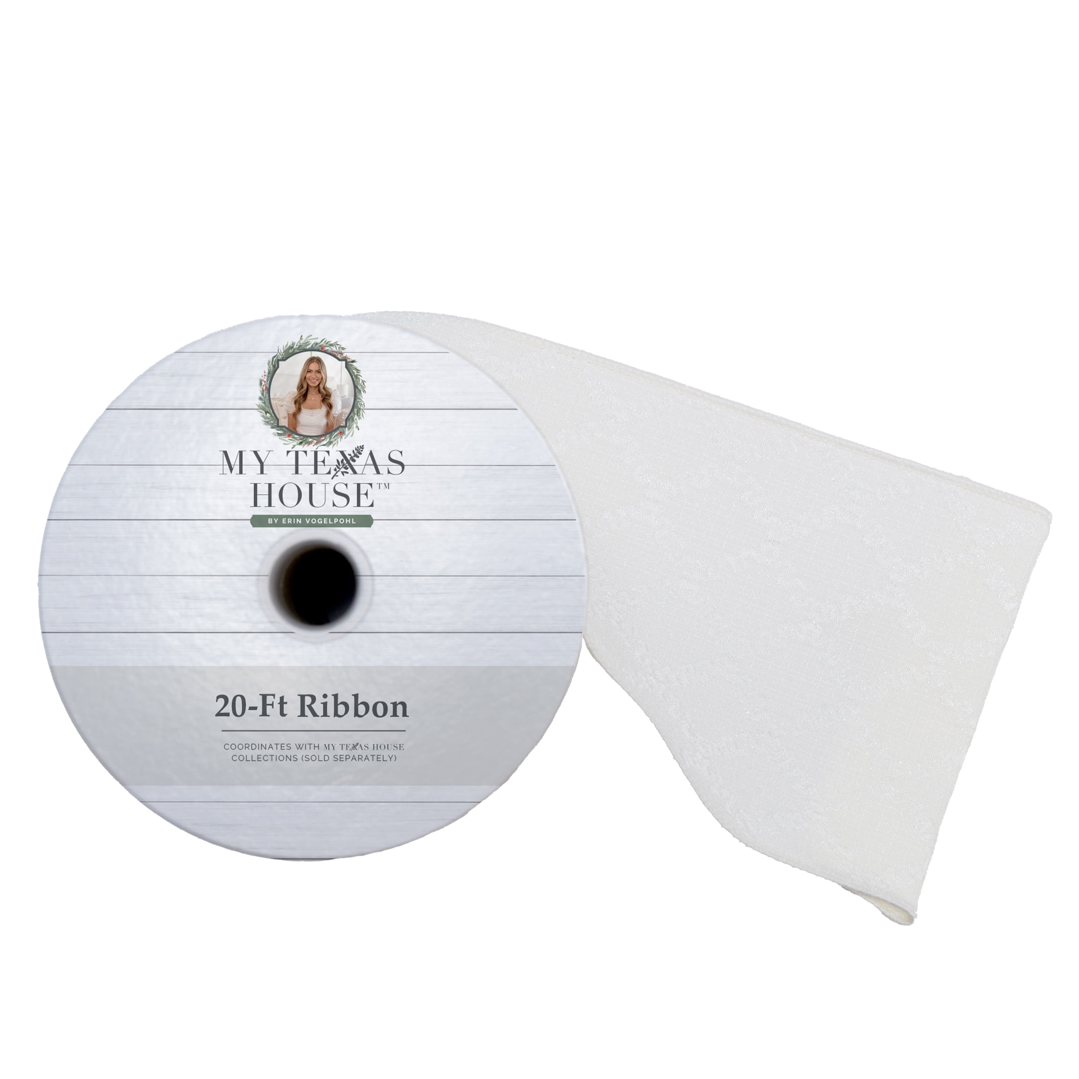 My Texas House White Christmas Ribbon, 5" x 20'