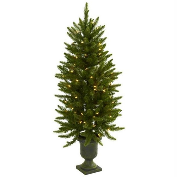 Nearly Natural Green 4' Pre-Lit Christmas Tree with Clear Lights in Urn -  Walmart.com