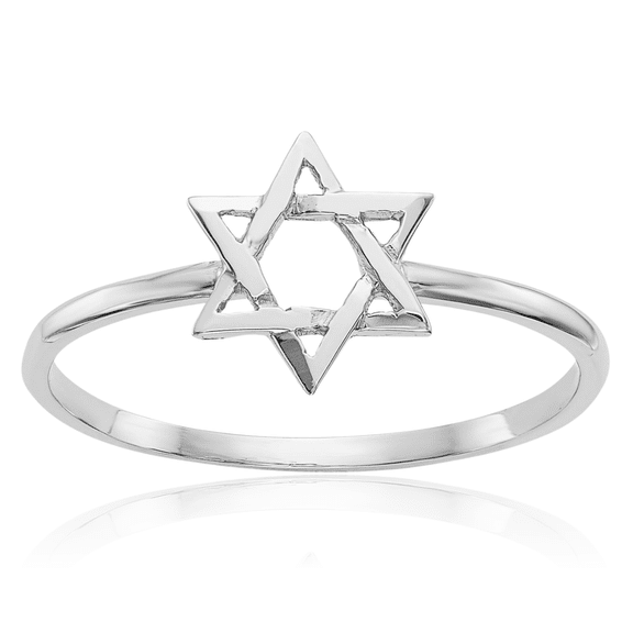 14K Solid White Gold Star of David Jewish Magen Ring